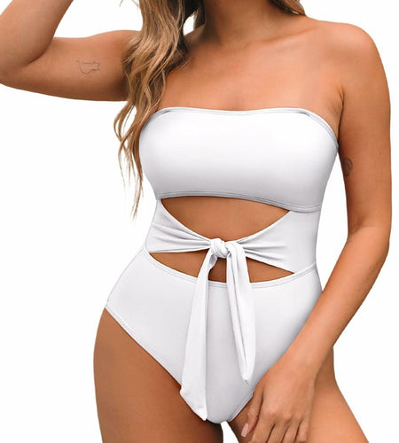 Pink Queen Women One Piece Swimsuit Removable Strap Cutout Tummy Control WhiteXL