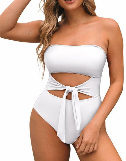 Load image into Gallery viewer, Pink Queen Women One Piece Swimsuit Removable Strap Cutout Tummy Control WhiteXL
