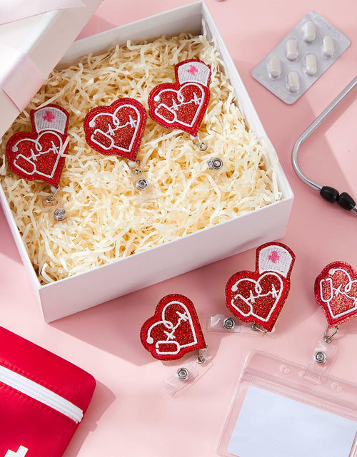 Load image into Gallery viewer, Skyygemm 12 Pcs Nurse Badge Reels Felt Heart Red Retractable Alligator Clip
