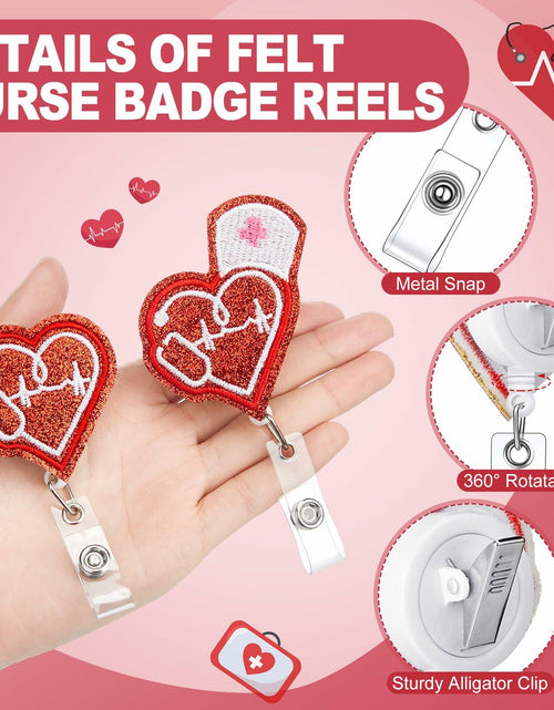 Load image into Gallery viewer, Skyygemm 12 Pcs Nurse Badge Reels Felt Heart Red Retractable Alligator Clip
