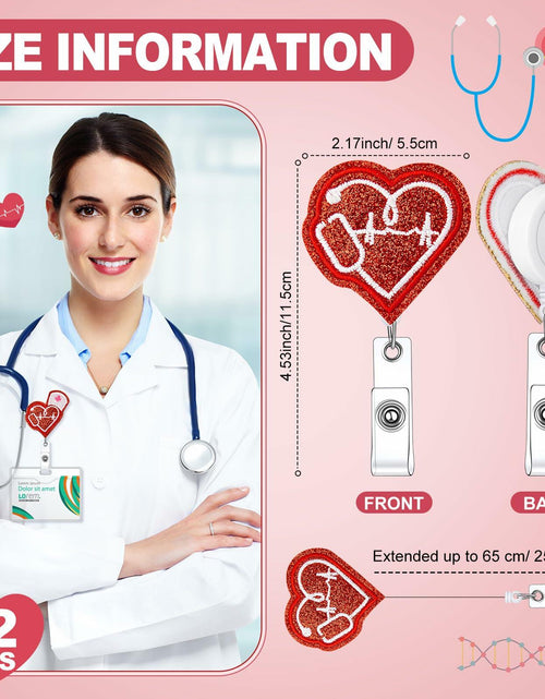 Load image into Gallery viewer, Skyygemm 12 Pcs Nurse Badge Reels Felt Heart Red Retractable Alligator Clip
