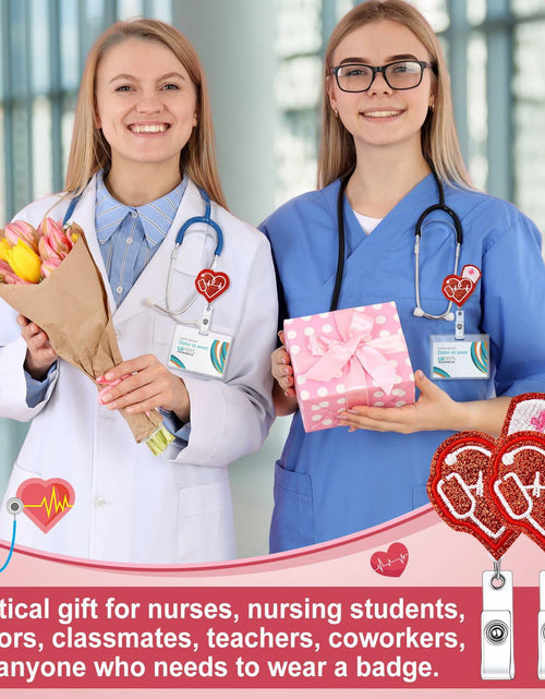 Load image into Gallery viewer, Skyygemm 12 Pcs Nurse Badge Reels Felt Heart Red Retractable Alligator Clip
