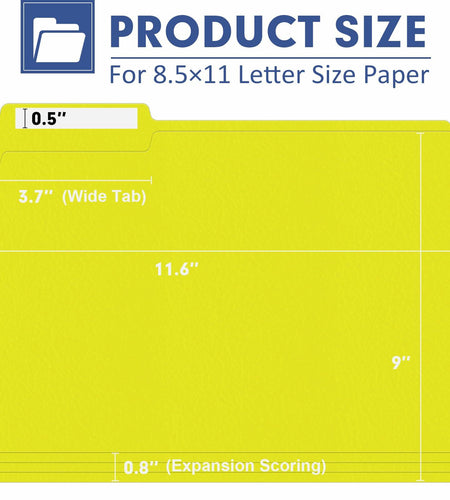 PANDRI File Folder 120 Pack 1/3 Cut Tab Letter Size Yellow