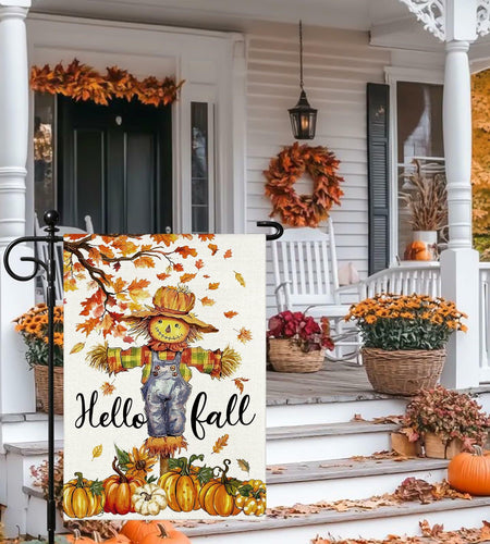 Artscope Fall Maple Leaves Scarecrow Pumpkin Garden Flag 12x18 Inch Polyester