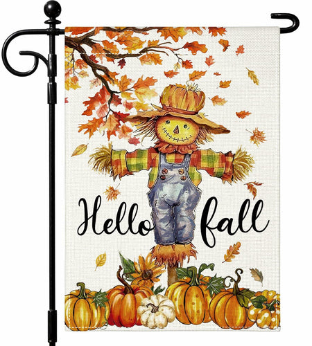 Artscope Fall Maple Leaves Scarecrow Pumpkin Garden Flag 12x18 Inch Polyester