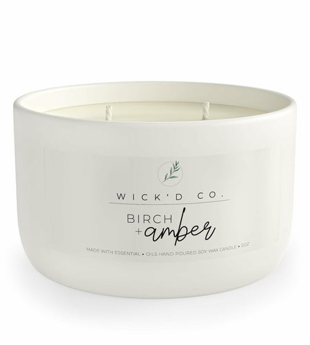 Wick'd Co. Birch + Amber Scented Soy Candle 12oz Natural Cotton Wick