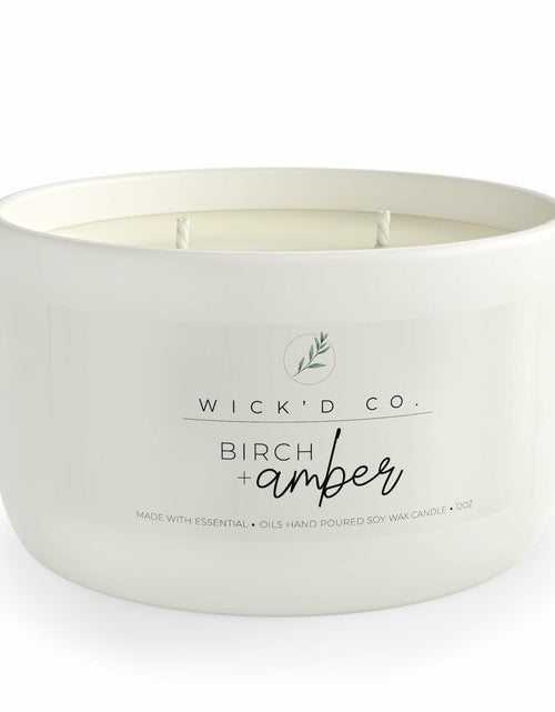 Load image into Gallery viewer, Wick'd Co. Birch + Amber Scented Soy Candle 12oz Natural Cotton Wick
