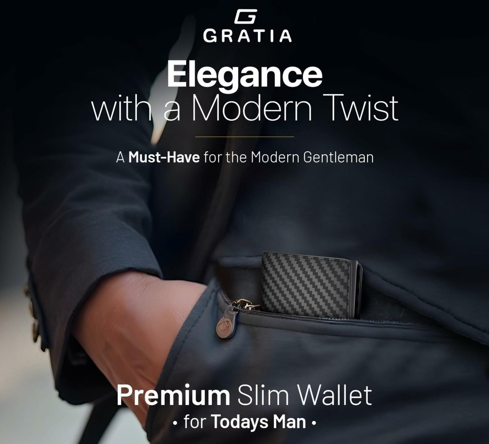 GRATIA NATURALS Slim RFID Wallet for Men, Holds 8 Cards, Carbon
