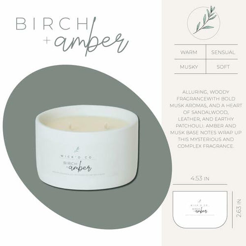 Load image into Gallery viewer, Wick'd Co. Birch + Amber Scented Soy Candle 12oz Natural Cotton Wick
