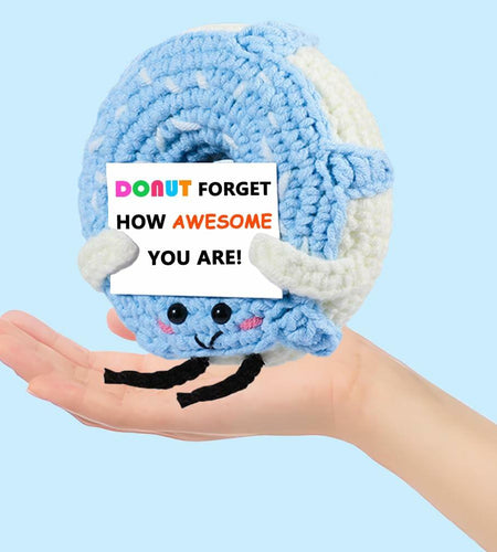 RQWZBCHX Handmade Crochet Donut Inspirational Gift Blue Cute Motivational