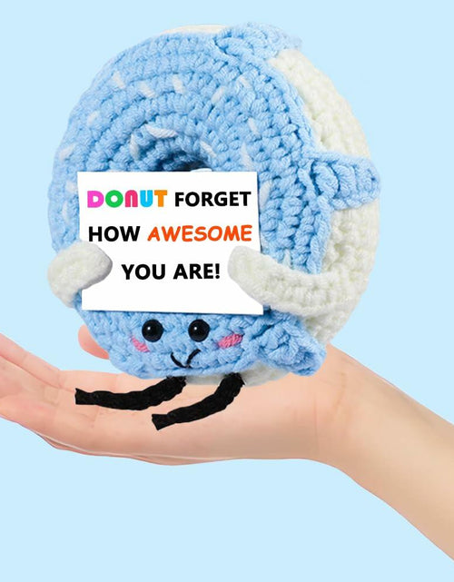Load image into Gallery viewer, RQWZBCHX Handmade Crochet Donut Inspirational Gift Blue Cute Motivational
