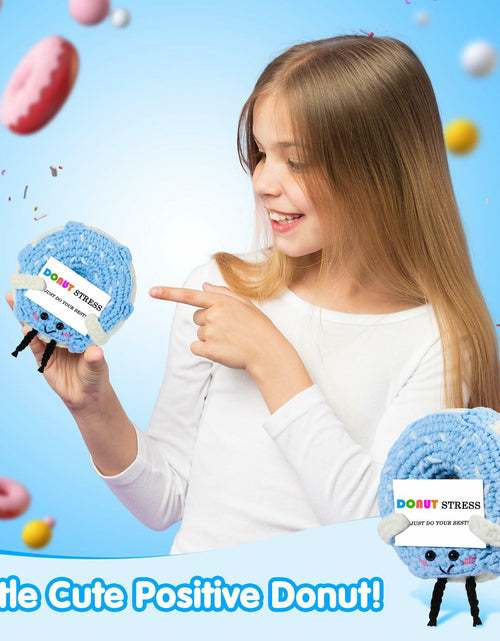 Load image into Gallery viewer, RQWZBCHX Handmade Crochet Donut Stress Toy Inspirational Blue

