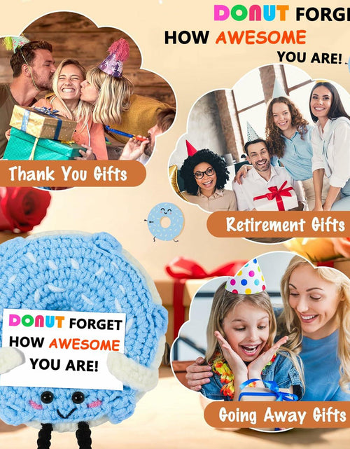 Load image into Gallery viewer, RQWZBCHX Handmade Crochet Donut Inspirational Gift Blue Cute Motivational
