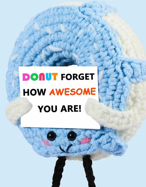 Load image into Gallery viewer, RQWZBCHX Handmade Crochet Donut Inspirational Gift Blue Cute Motivational
