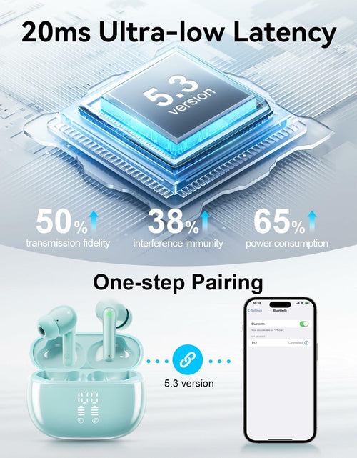 Load image into Gallery viewer, HUIFU Wireless Bluetooth Earbuds 40H Playtime IPX7 Waterproof Mint

