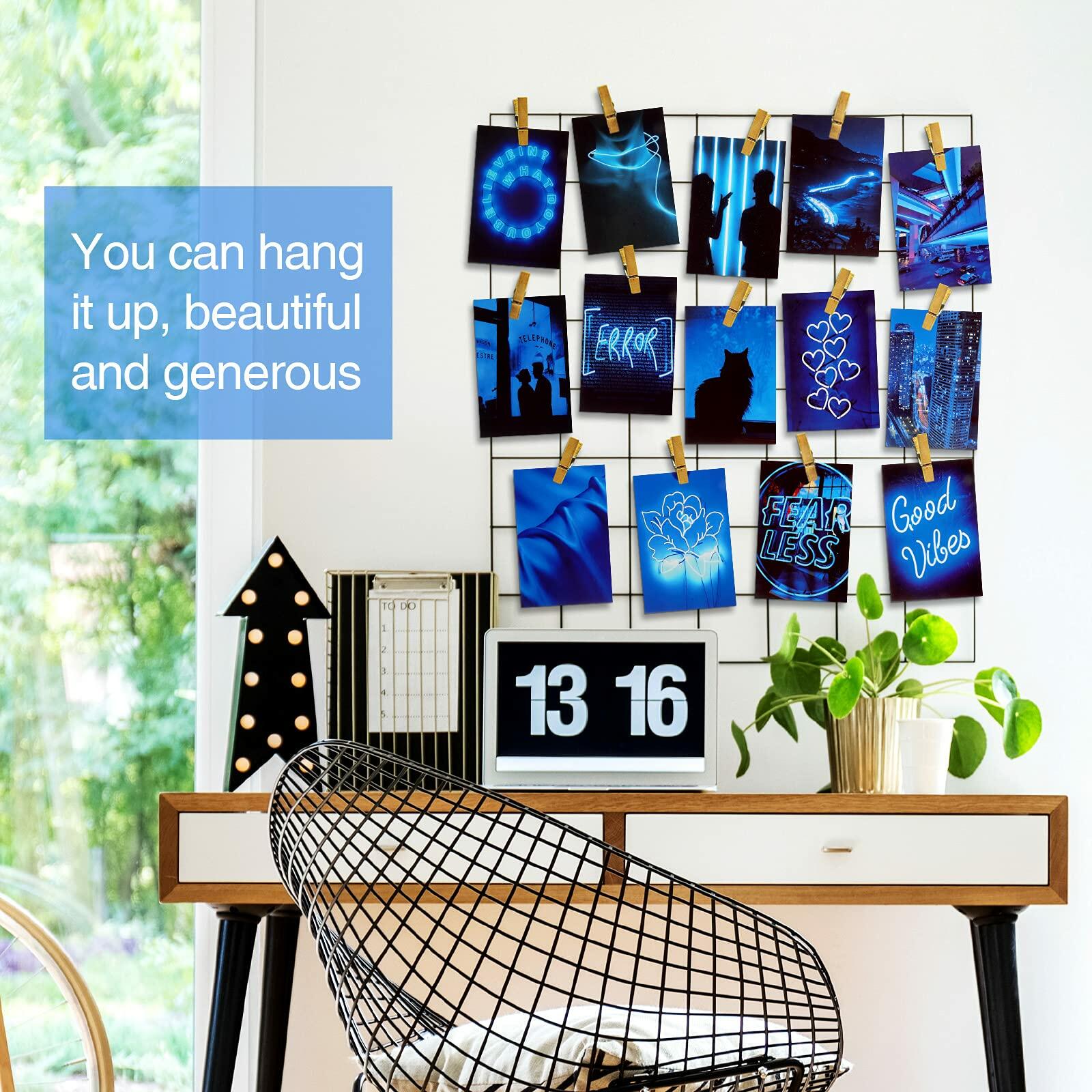 Ctosree 50 Pcs Blue Neon Wall Collage Kit 4x6 Inches Indie Room Decor