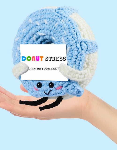 Load image into Gallery viewer, RQWZBCHX Handmade Crochet Donut Stress Toy Inspirational Blue
