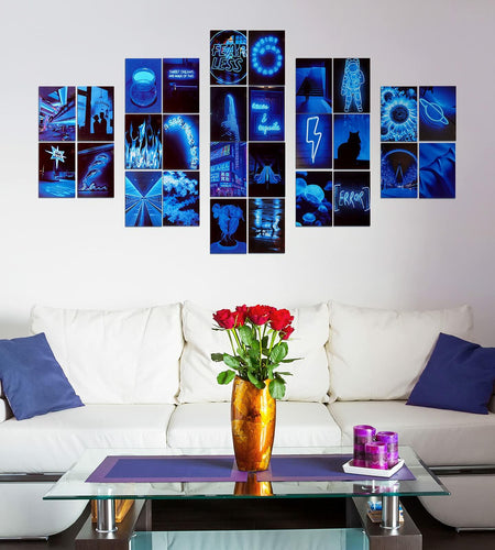 Ctosree 50 Pcs Blue Neon Wall Collage Kit 4x6 Inches Indie Room Decor