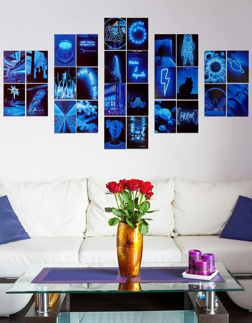 Load image into Gallery viewer, Ctosree 50 Pcs Blue Neon Wall Collage Kit 4x6 Inches Indie Room Decor
