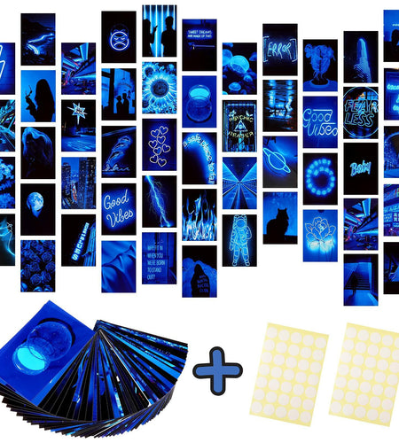 Ctosree 50 Pcs Blue Neon Wall Collage Kit 4x6 Inches Indie Room Decor