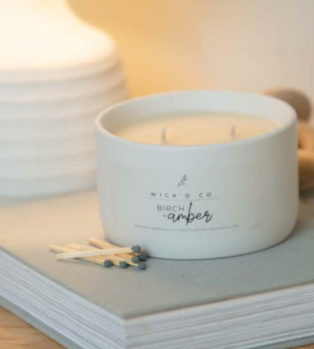 Wick'd Co. Birch + Amber Scented Soy Candle 12oz Natural Cotton Wick