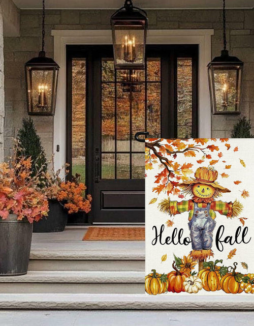 Load image into Gallery viewer, Artscope Fall Maple Leaves Scarecrow Pumpkin Garden Flag 12x18 Inch Polyester
