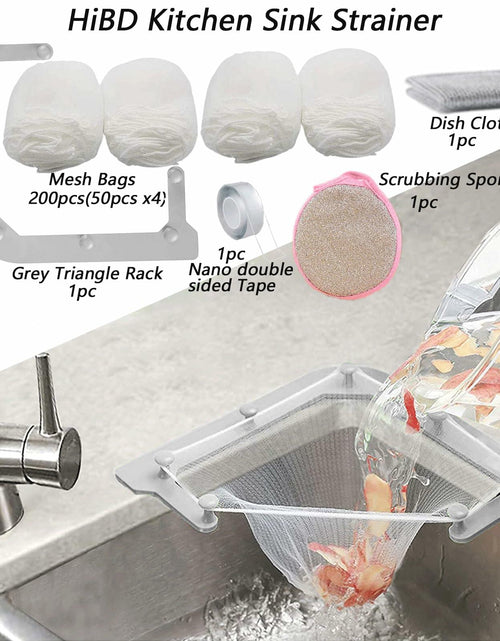 Load image into Gallery viewer, HiBD Kitchen Sink Triangle Tri-Holder Strainer Gray Rack 200PCS Mesh Bags
