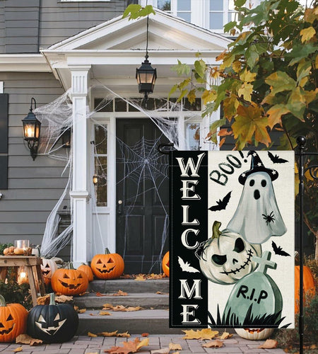 Artscope Halloween Ghost Pumpkin Tombstone Garden Flag 12x18 Inch