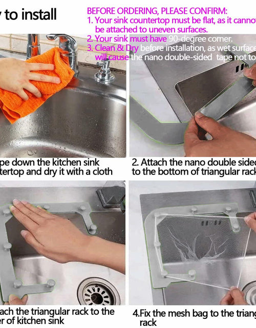 Load image into Gallery viewer, HiBD Kitchen Sink Triangle Tri-Holder Strainer Gray Rack 200PCS Mesh Bags
