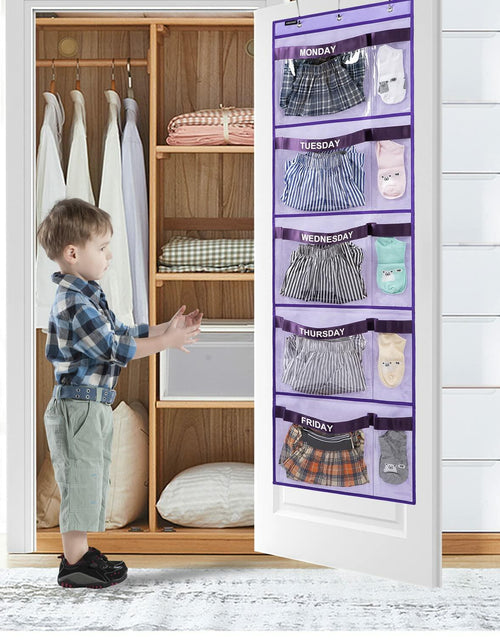 Load image into Gallery viewer, ANZORG Hanging Closet Organizer Kids Weekly Clothes Storage Purple
