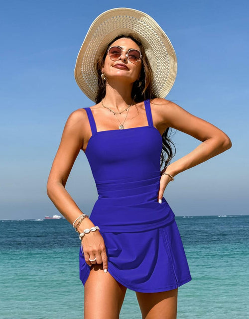 Load image into Gallery viewer, Pink Queen Tankini Two Piece Tummy Control Push Up Sapphire Blue Size L
