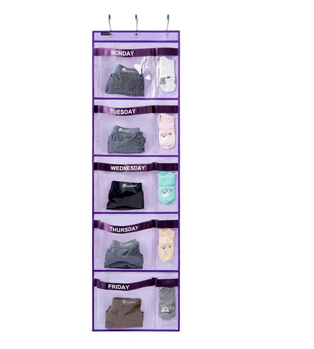 ANZORG Hanging Closet Organizer Kids Weekly Clothes Storage Purple
