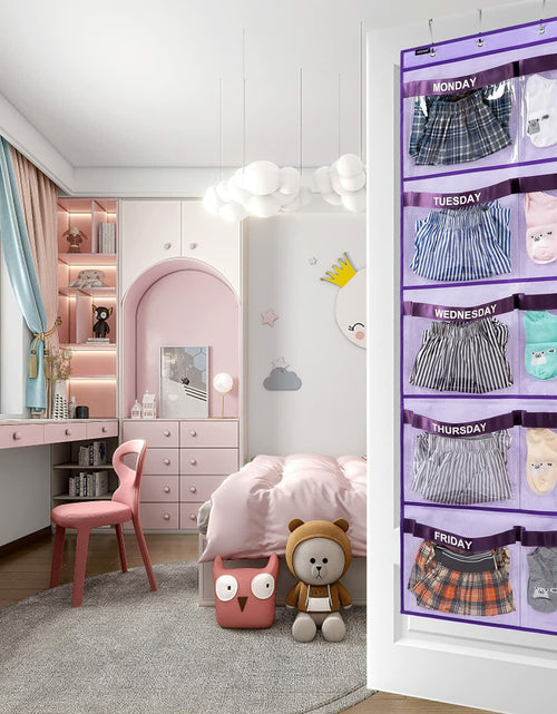 Load image into Gallery viewer, ANZORG Hanging Closet Organizer Kids Weekly Clothes Storage Purple
