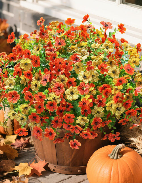 Load image into Gallery viewer, florisso Artificial Fall Mums Outdoor Decoration Orange Yellow 12 Bundles
