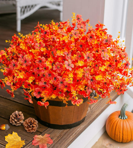 Ivydale Fall Flowers Artificial Mums 12 Bundles UV Resistant Fall-Orange