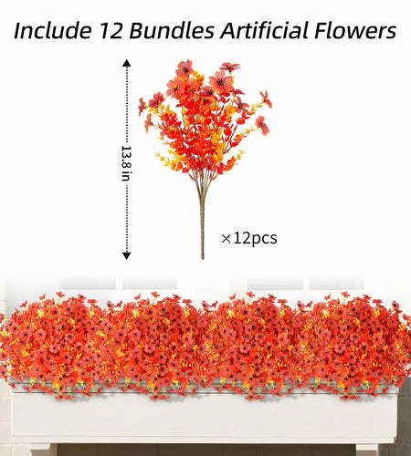 Ivydale Fall Flowers Artificial Mums 12 Bundles UV Resistant Fall-Orange