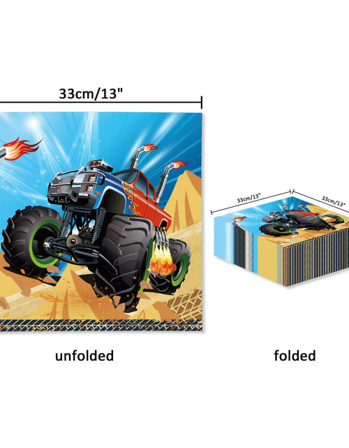 Load image into Gallery viewer, OXYLIPO Monster Truck Dessert Napkins 40pcs 13x13in 3-Ply Paper Party
