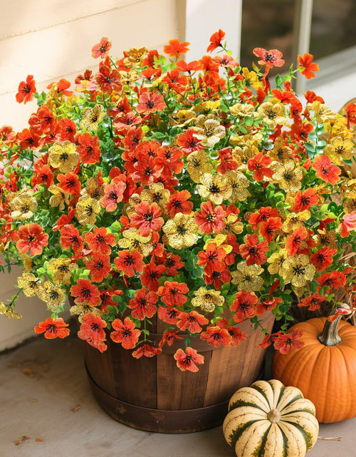 Load image into Gallery viewer, florisso Artificial Fall Mums Outdoor Decoration Orange Yellow 12 Bundles

