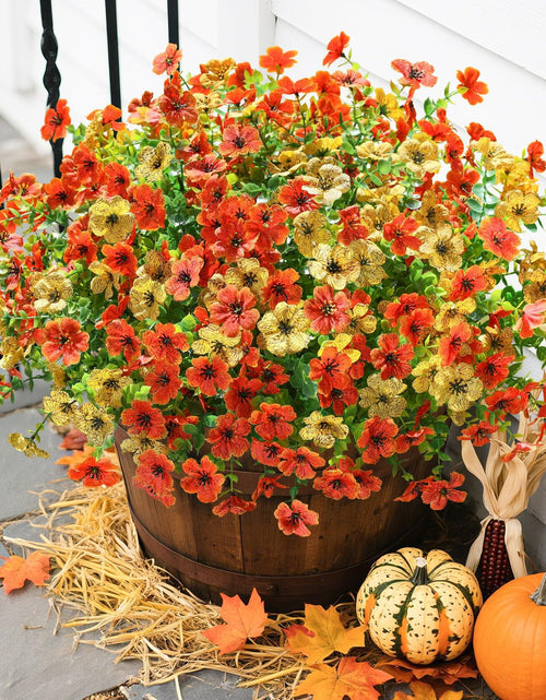 Load image into Gallery viewer, florisso Artificial Fall Mums Outdoor Decoration Orange Yellow 12 Bundles
