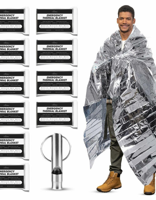 Load image into Gallery viewer, CloudTen Emergency Blanket Bundle 10 Tear Resistant Mylar Blankets Whistle
