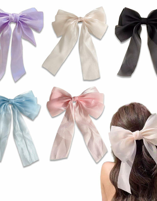 Load image into Gallery viewer, SCORYULE Bow Hair Clips 5PCS Multicolor Tulle Ribbon with Long Tails Girls Women
