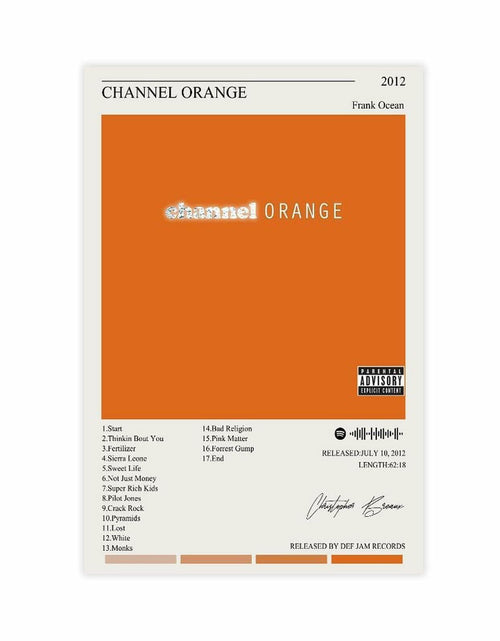 Load image into Gallery viewer, Nomzie Frank Ocean Channel Orange Album Cover Poster 12x18 inches
