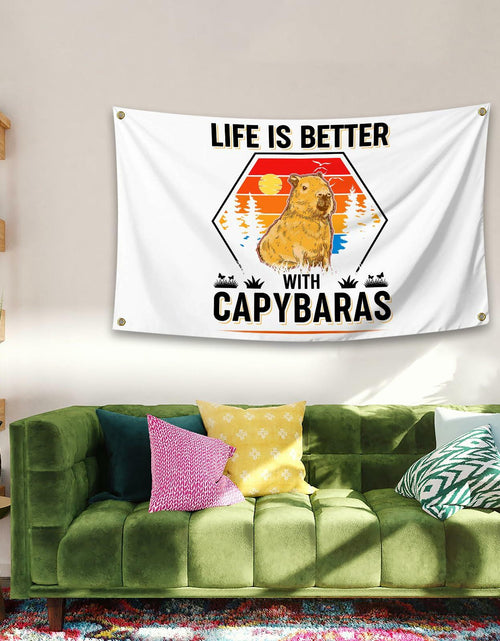 Load image into Gallery viewer, NUCTKP Capybara Life Is Better Wall Tapestry 3x5ft Brass Grommets
