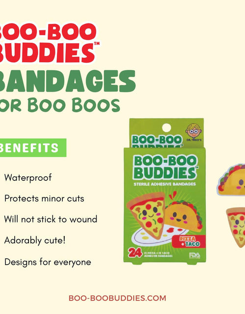 Load image into Gallery viewer, Boo Boo Buddies Kids Adhesive Bandages Pizza Taco 24 Count Sterile
