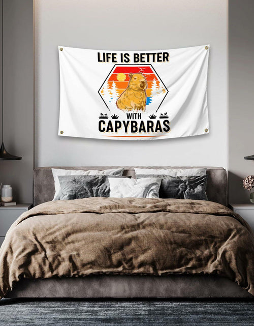 Load image into Gallery viewer, NUCTKP Capybara Life Is Better Wall Tapestry 3x5ft Brass Grommets
