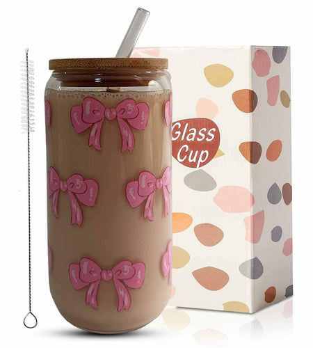 MEOGUTYI Cool Aunties Nephew 16oz Glass Can Shaped Cups with Lids & Straws