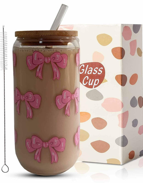 Load image into Gallery viewer, MEOGUTYI Cool Aunties Nephew 16oz Glass Can Shaped Cups with Lids &amp; Straws
