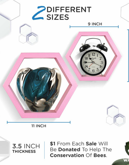 Load image into Gallery viewer, Wandars Hexagon Honeycomb Shelves Set of 2 Pine Wood Rose Quartz 11x11x9.5
