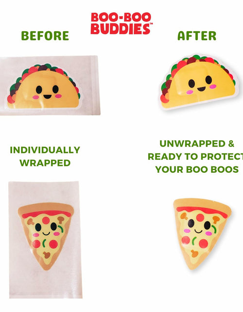 Load image into Gallery viewer, Boo Boo Buddies Kids Adhesive Bandages Pizza Taco 24 Count Sterile
