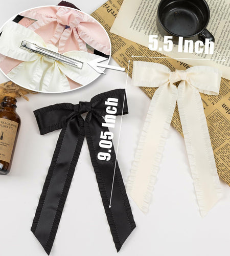 Beooly Hair Bows 2PCS Metal Hair Clips Beige Black Large Barrettes